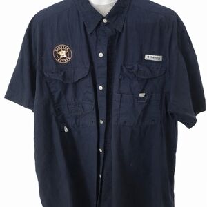 Columbia Dark Blue Button-Up Shirt Cotton (not stretchable material)